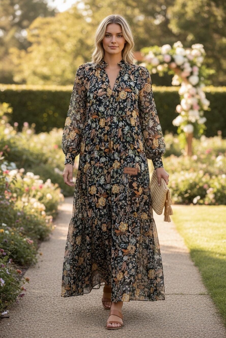 Lucky Brand Black Floral Maxi Dress